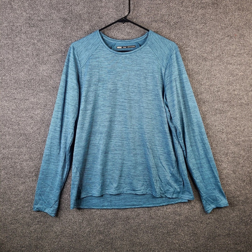 REI Shirt Mens XL Blue Heather Base Layer Long Sleeve Polyester Pullover Outdoor